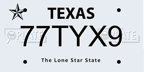 77TYX9 Texas License Plate