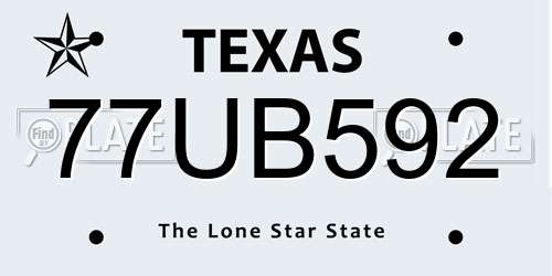 77UB592 Texas License Plate