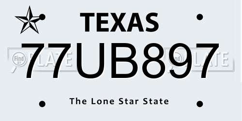 77UB897 Texas License Plate