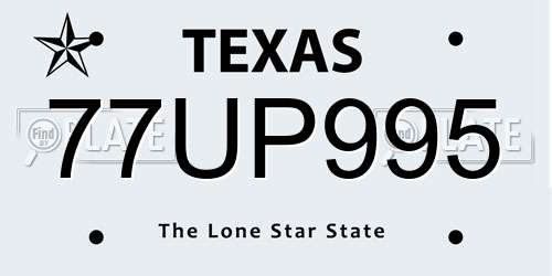 77UP995 Texas License Plate