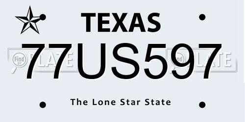 77US597 Texas License Plate
