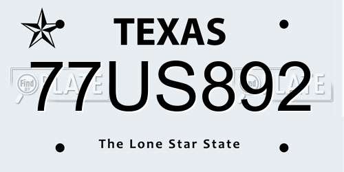 77US892 Texas License Plate