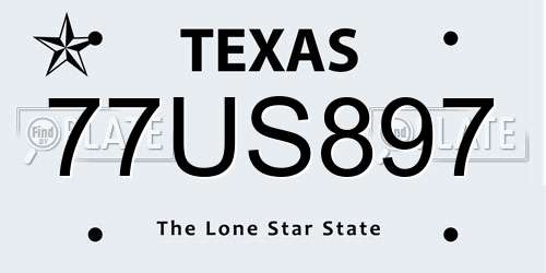 77US897 Texas License Plate