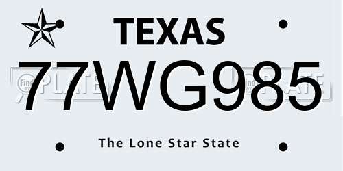 77WG985 Texas License Plate