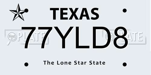 77YLD8 Texas License Plate