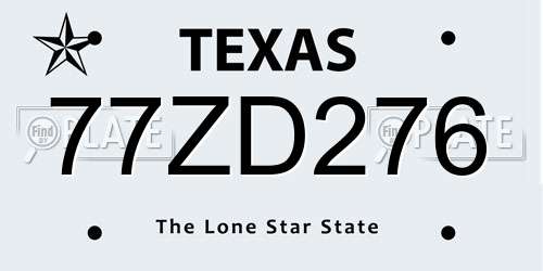 77ZD276 Texas License Plate
