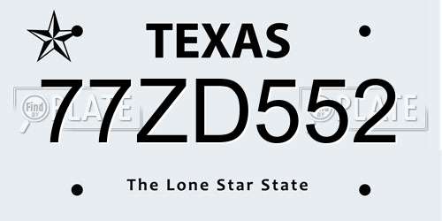 77ZD552 Texas License Plate