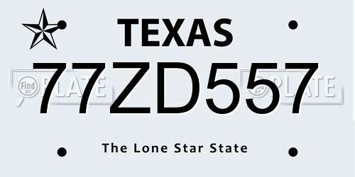 77ZD557 Texas License Plate