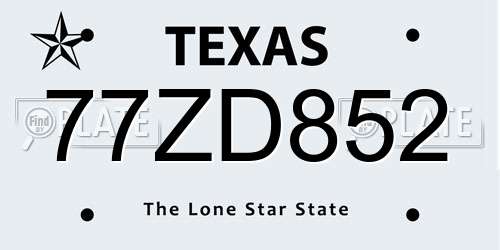 77ZD852 Texas License Plate