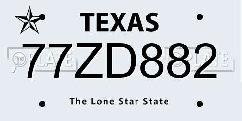 77ZD882 Texas License Plate