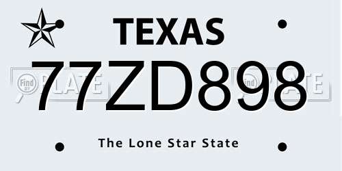 77ZD898 Texas License Plate