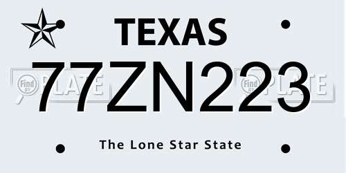 77ZN223 Texas License Plate