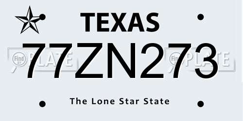 77ZN273 Texas License Plate