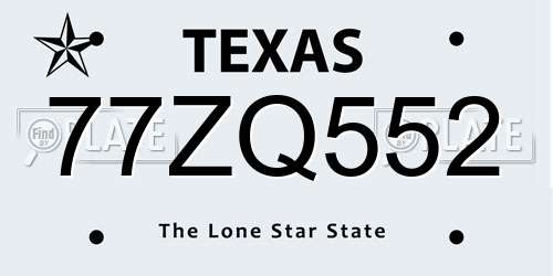 77ZQ552 Texas License Plate