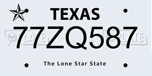 77ZQ587 Texas License Plate