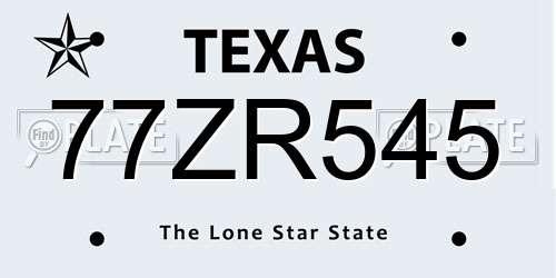 77ZR545 Texas License Plate
