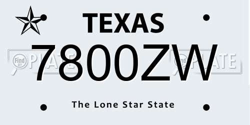 7800ZW Texas License Plate