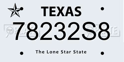 78232S8 Texas License Plate