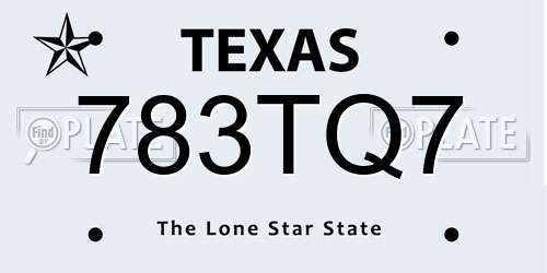 783TQ7 Texas License Plate