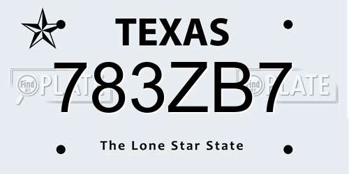 783ZB7 Texas License Plate