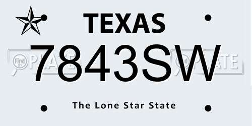 7843SW Texas License Plate