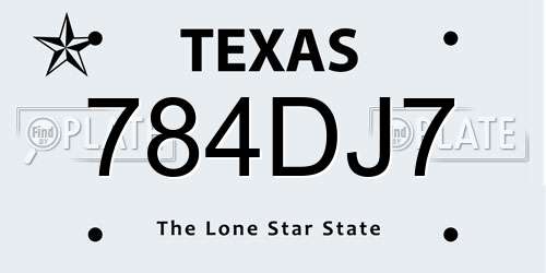 784DJ7 Texas License Plate