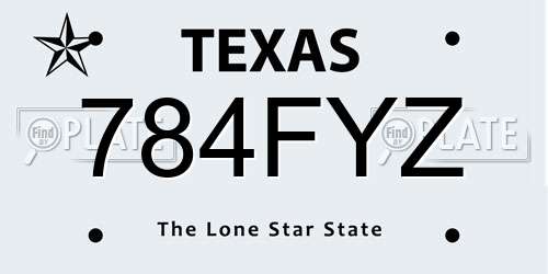 784FYZ Texas License Plate