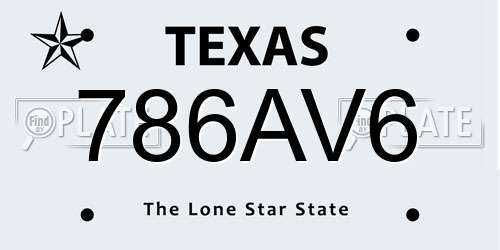 786AV6 Texas License Plate