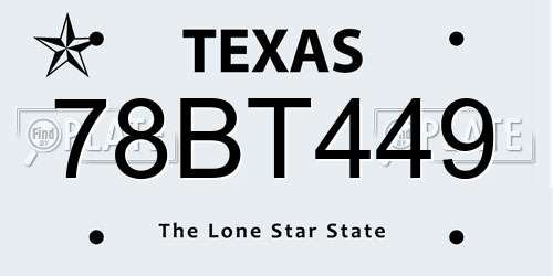 78BT449 Texas License Plate