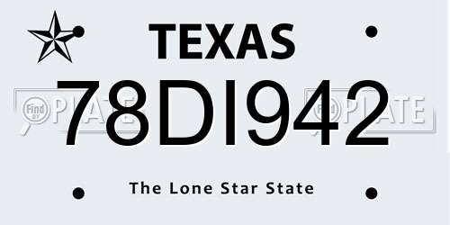 78DI942 Texas License Plate