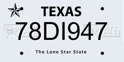 78DI947 Texas License Plate