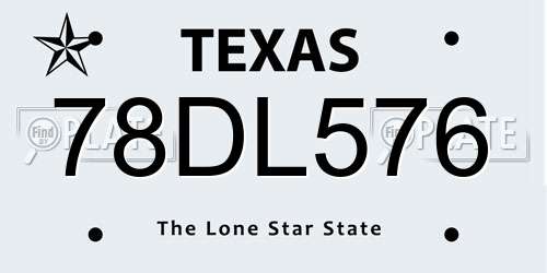 78DL576 Texas License Plate