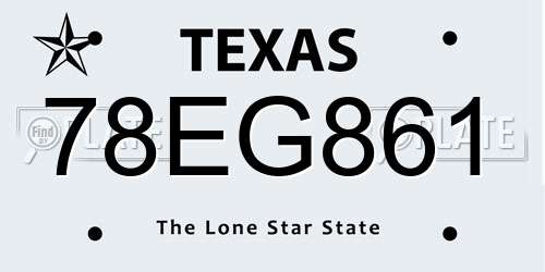 78EG861 Texas License Plate