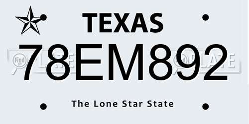 78EM892 Texas License Plate