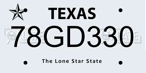 78GD330 Texas License Plate