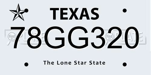 78GG320 Texas License Plate