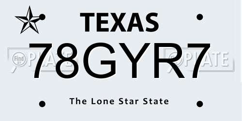 78GYR7 Texas License Plate