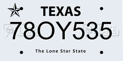 78OY535 Texas License Plate
