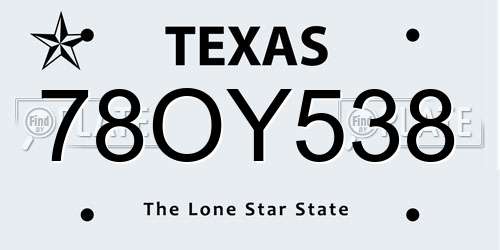 78OY538 Texas License Plate