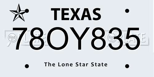 78OY835 Texas License Plate