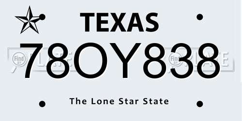 78OY838 Texas License Plate