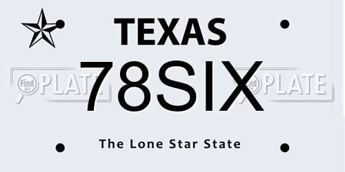 78SIX Texas License Plate