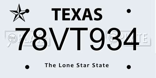 78VT934 Texas License Plate