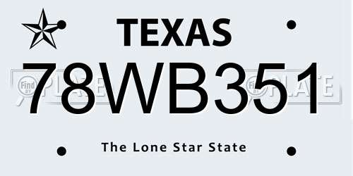 78WB351 Texas License Plate