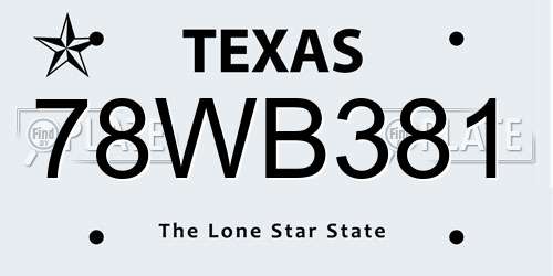 78WB381 Texas License Plate