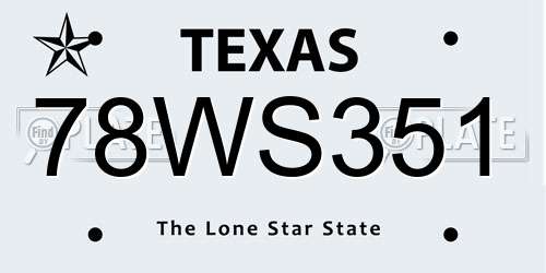 78WS351 Texas License Plate
