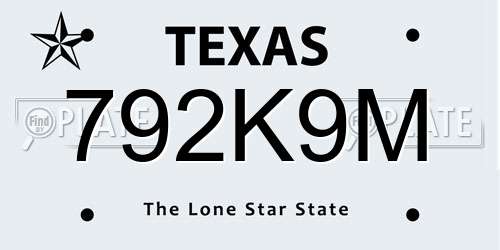 792K9M Texas License Plate