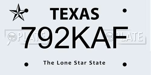 792KAF Texas License Plate