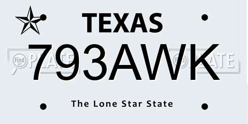 793AWK Texas License Plate