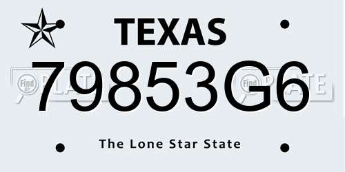79853G6 Texas License Plate